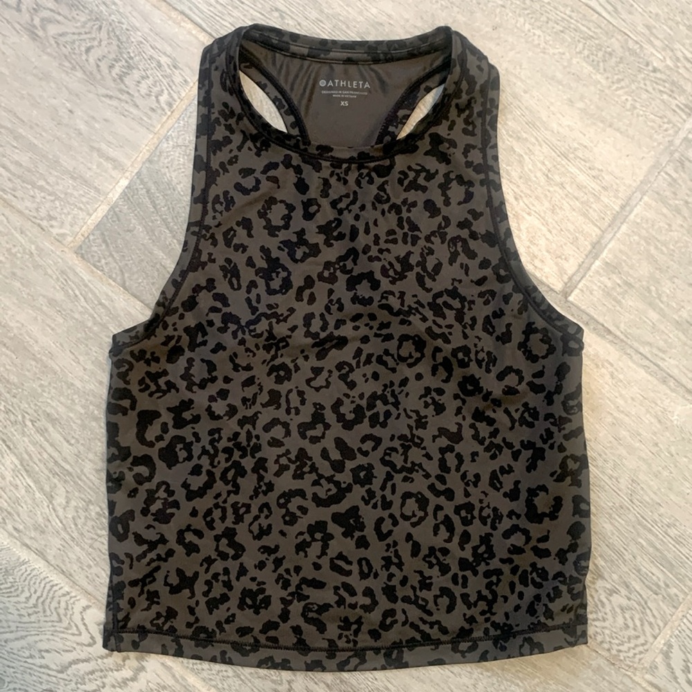 Athleta Shanti Cropped Leopard Print High Neck tank